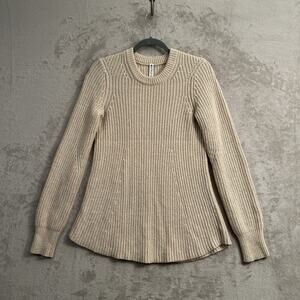 Athleta Wool Blend Babydoll Fit Sweater Size Small Cabincore Neutral Ribbed